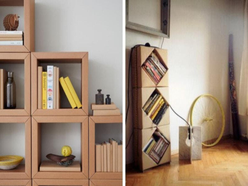 Tái chế hộp giấy cũ thành kệ đựng sách